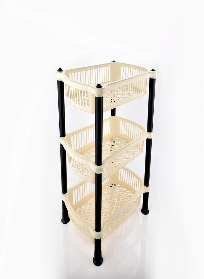 NEWON Plastic 3 Layer Multi-Purpose Kitchen Storage Basket Rack,Household Rack, Vegetable and Fruit Storage Rack, Office Rack, Bathroom Rack, Cloth Rack (Beige(Cream)) - Image 3